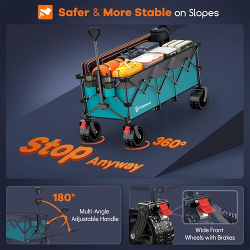 Originsure 300L Beach Wagon Cart Foldable with Big Wheels,560lbs,Turquoise - color: Grey&turquoise