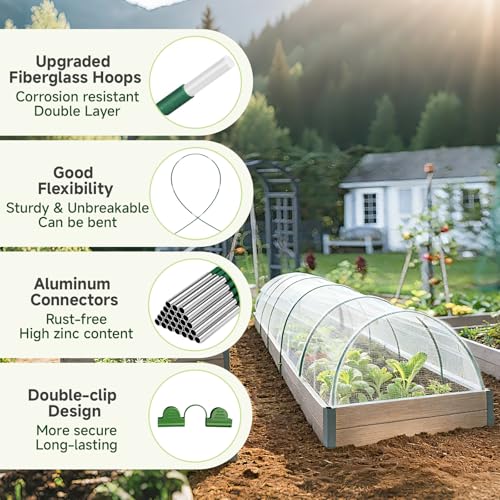 36pcs Garden Hoops for Raised Beds with Garden Netting, Clips