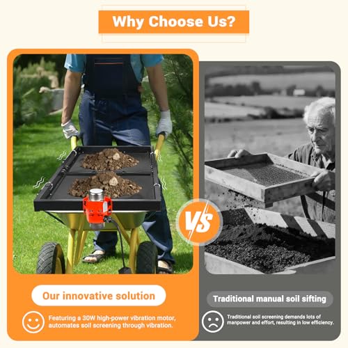 Soil Sifter with 40W Motor, Metal Sifter for Rocks with Switch & Noise-Reducing Rubber Pads, Automatic 39" x 19.5" Large Compost Screen Sieve for Sand-Idea for Most Wheelbarrow Carts (Not Included)
