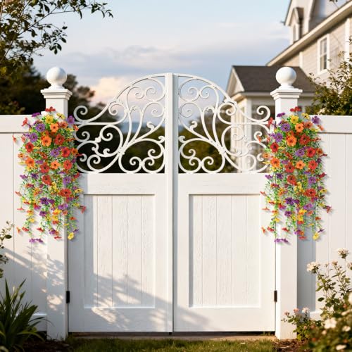 Homsunny Artificial Hanging Flowers for Outdoor, 8PCS Fake Flowers - color: A01 Purple+red+orange+yellow