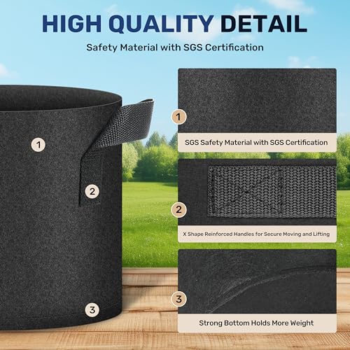 Simple Deluxe Grow Bags 7 Gallon 10 Pack Planter Pots with Handles, Thickened Nonwoven Fabric Aeration Cloth Bag, Heavy Duty Gardening for Tomoato, Potato, Vegetable, Herbs and Flowers, Black - color: 10 Pack, size: 7 Gallon