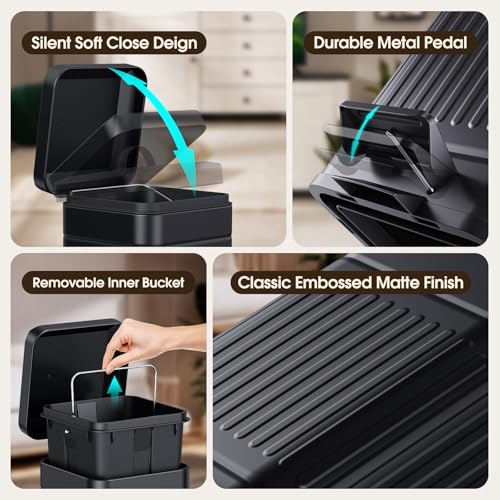 CEROELDA Small Trash Can with Lid-1.3 Gal-Dog Poop Trash Can Outside-Black - color: Black