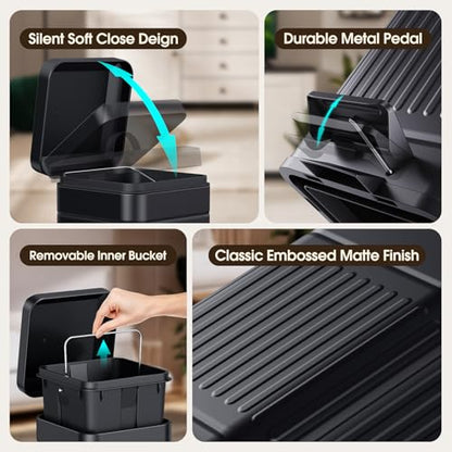 CEROELDA Small Trash Can with Lid-1.3 Gal-Dog Poop Trash Can Outside-Black - color: Black