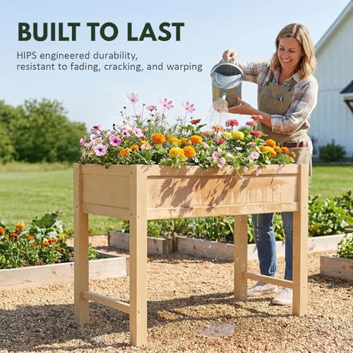 PASAMIC Raised Garden Bed with Legs, 40" HIPS Sturdy Elevated Planter Box - color: Wooden, size: 40x24x30in