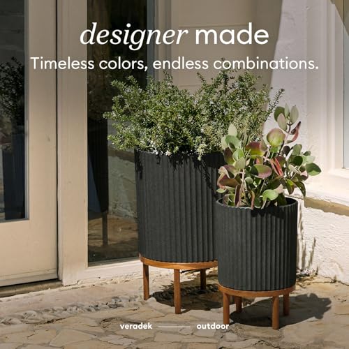 Veradek Demi Series Raised Planter - Round Planter with Stand - color: Black/Brown, size: 16 inch - 2 Pack