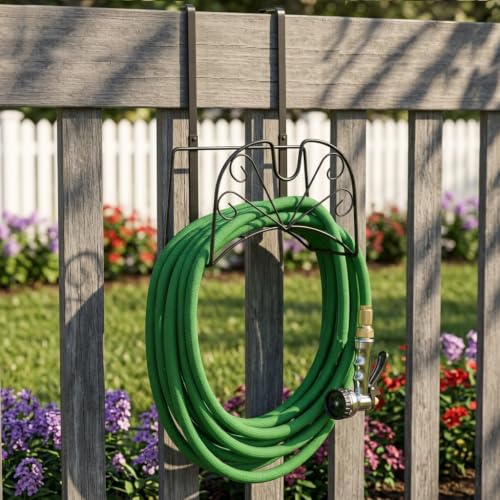 Garden Hose Holder for Outside Yard Hang Over The Door and Fence, Holds Up to 150Ft (Large Black) - color: Large Black