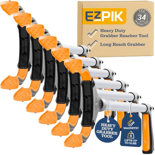 EZPIK Pro 34" Grabber Reacher Tool for Seniors - Grabbers for Elderly Reaching Tool Heavy Duty Pickup Trash Picker Upper Equipment - Claw Grabber Stick for Reaching Aids, Weed Gripper 6-Pack - color: Silver, size: 34" - 6 PK