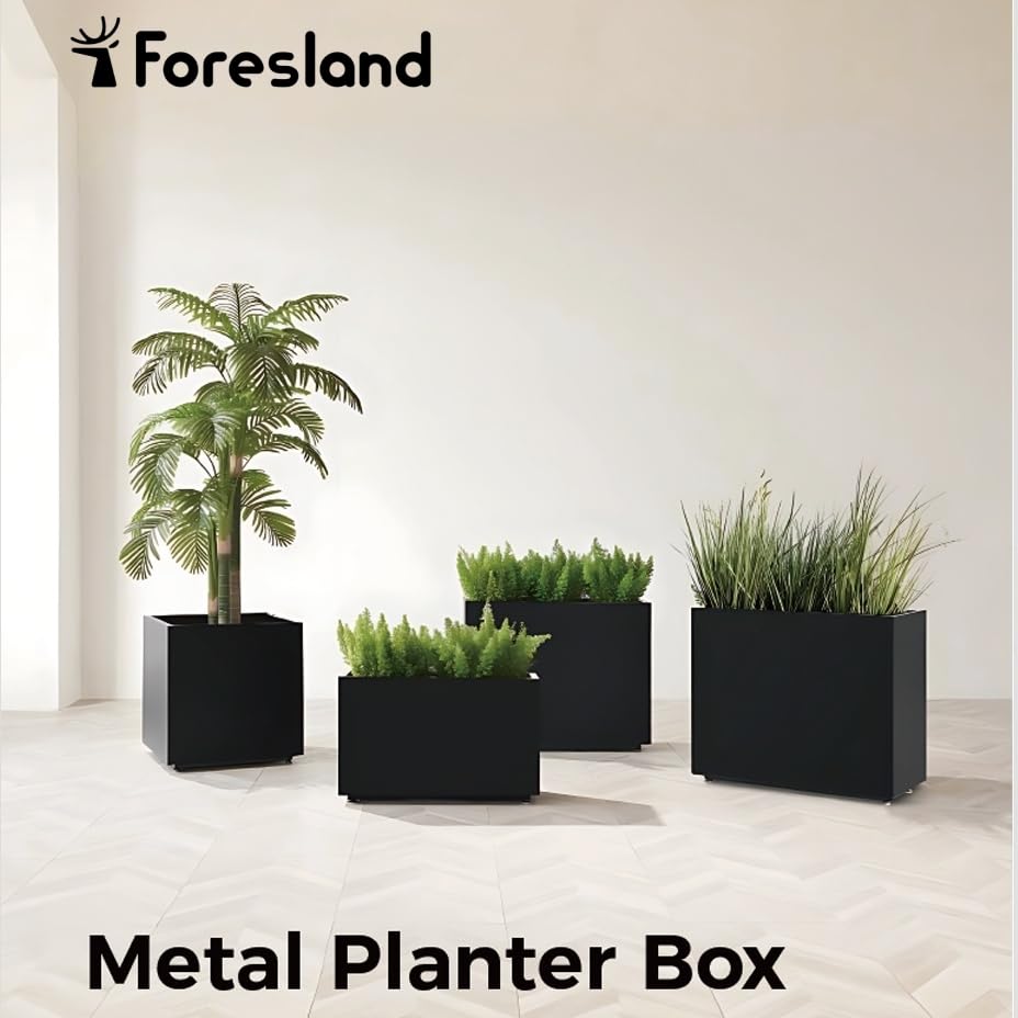 30" Tall Black Metal Planter with Middle Shelf, 36Wx11Dx30H - color: Black, size: 36Wx11Dx30H