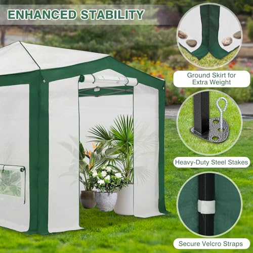 EAGLE PEAK 12x8 Walk in Pop Up Greenhouse, Support Pole, Green/White - color: Green/White, size: 12x8