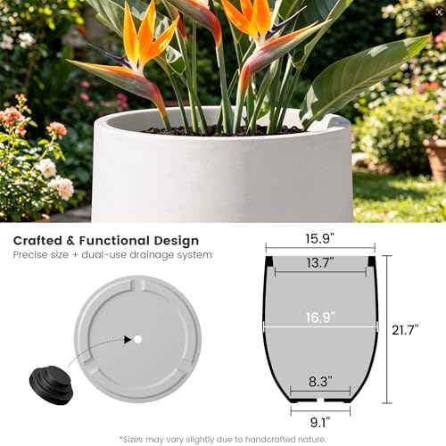 Kante Modern Home Minimalist 21.7" Tall White Concrete Bullet Planter - color: Snow White