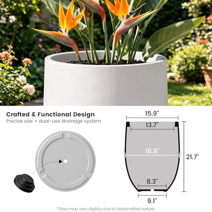 Kante Modern Home Minimalist 21.7" Tall White Concrete Bullet Planter - color: Snow White