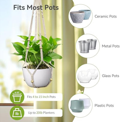 USLAI Macrame Plant Hanger, for Up to 15 Inch Pots, 35 Inch, Ivory, 3 Pack - color: 35+35+35 Inch - Ivory