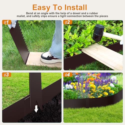 20ft. 40" L × 8" H Metal Landscape Edging, 6 Pack Garden Border - color: Brown, size: 8 Inch