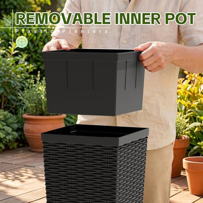 Devoko Resin 30'' Tall Planters Large Taper Outdoor Planter - color: Black, size: 30" With Trays