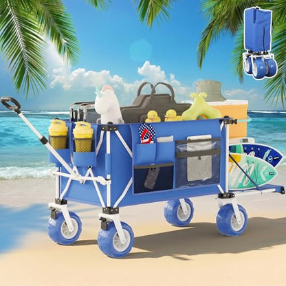 59"L Beach Wagon with 9×4" Big Sand Wheels, Expandable Tailgate - size: 360L