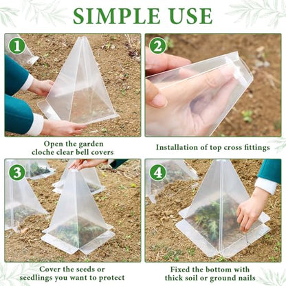 Reusable Plastic Garden Cloches, 7.8" x 11" Mini Greenhouse, 1.2mm Thick Clear Bell Covers with Metal Stakes Against Sun, Frost, Snails, Plant Protector (20pcs-Clear) - size: 20pcs-clear