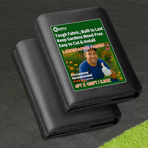 HOOPLE 4FT*100FT Premium Landscape Fabric Weed Barrier, Durable & Heavy-Duty, Thick Weed Barrier Fabric, Easy Setup & Superior Weed Control (4ft*100ft fold) - size: 3.2 oz – 4 ft x 100 ft