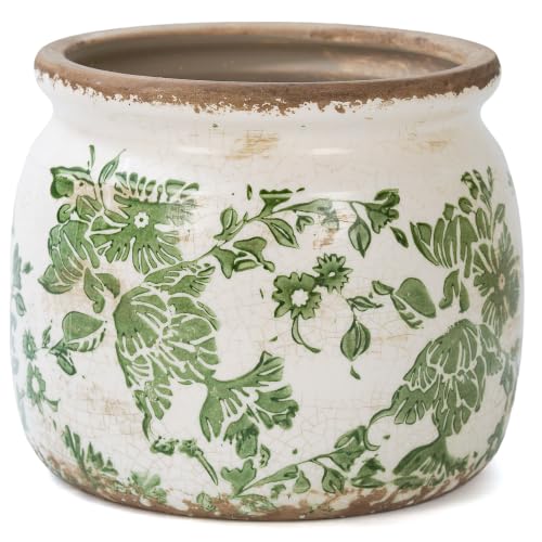 Dosayes Flower Pot,Vintage Ceramic Pot for Plant with Drainage Holes - color: Green