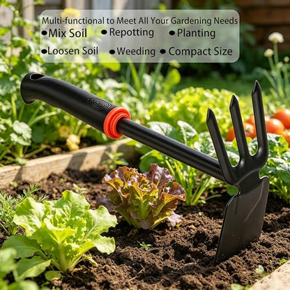 Garden Hoe Weeding Tool 2-in-1 Dual Head Hand Cultivator Iron Tool - color: Black Garden Hoe Set