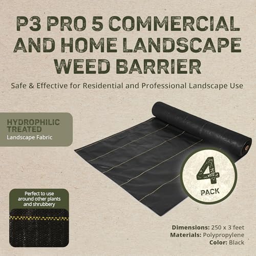 Dewitt 4-Pack Pro-5 Weed Barrier Fabric 5 oz, 3 x 250 Feet – Heavy-Duty Woven Landscape Ground Cover Mat for Raised Garden Bed, Greenhouse Gardening, Outdoor Landscaping, and Commercial Planting - size: 4 Pack, style: 3' x 250'