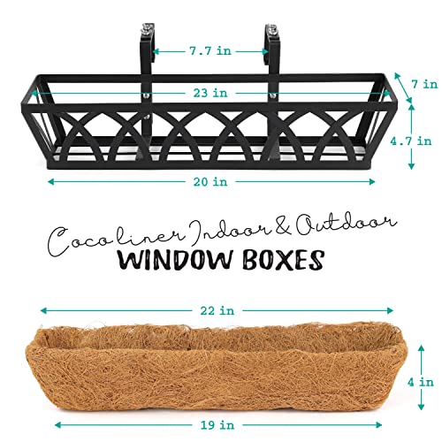 24" Hanging Window Box Basket w/Coco Liner, Black, 4-Pack - color: Black - Set 4, size: 24IN Style A