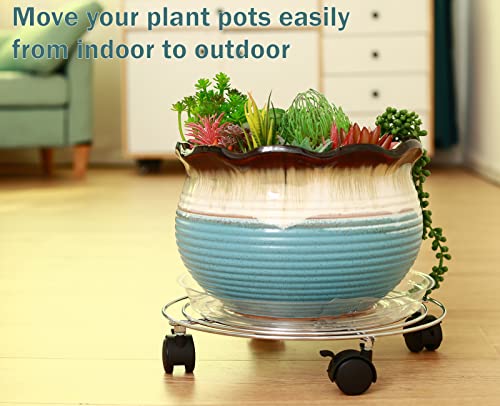 5 Packs Metal Plant Caddy with Wheels 11.8” Heavy-duty Rolling Stand Wheeled Dolly Indoor Outdoor Planter Mover Rollers, Flower Pot Coaster Trolley, Silver - color: Bright silver