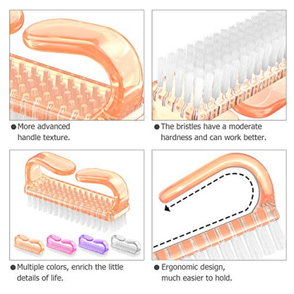 Larbois Handle Grip Nail Brush, Nail Brushes Hand Fingernail Brush Cleaner Scrubbing Kit Pedicure for Toes and Nails Men Women (4 Pack) - color: Orange