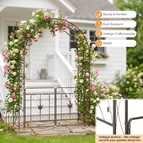 VINGLI Garden Arbor Arch, Wedding Arch Archway for Ceremony Party, Trellis for Plant Climbing, Christmas Decorations Pergola for Backyard, Lawn, Patio, Yard, for Hallowmas (Arbor with Gate,Bronze) - style: Arbor with Gate,Bronze