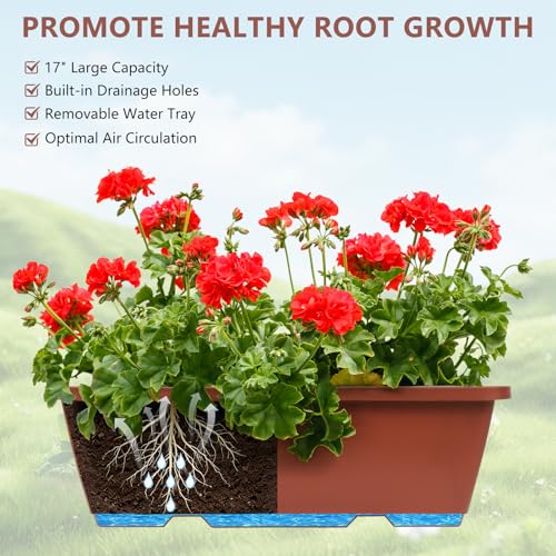 Deck Railing Planter Boxes Adjustable Window Boxes Planter Set of 2, Red - color: Red