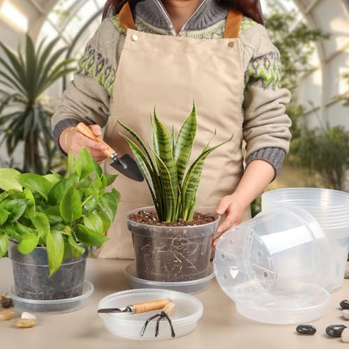 12 Pack 7 Inch Clear Nursery Pots with Saucer, Transparent Plastic Plant Pots with Drainage Holes, Sturdy Plant Starter Pots, Planter Pot for Planting Succulent Flower Herb Vegetable, Gardening Gifts - size: 7 Inch-12P