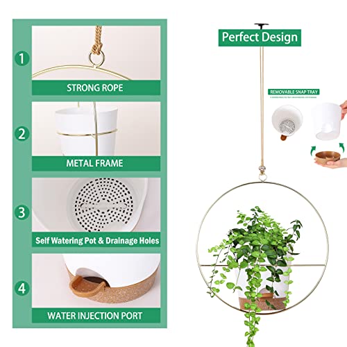 3 Pack Boho Hanging Planter with Metal Plant Hanger & Self Watering Plant Pots for Indoor Outdoor Wall Window