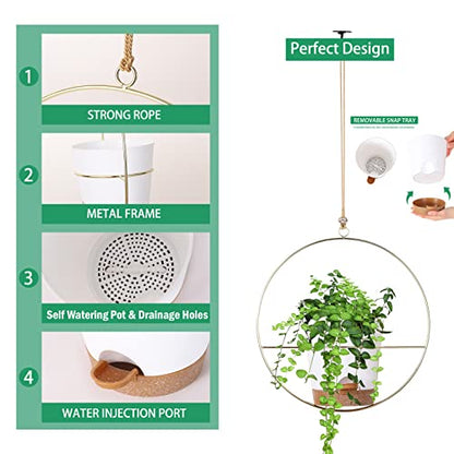 3 Pack Boho Hanging Planter with Metal Plant Hanger & Self Watering Plant Pots for Indoor Outdoor Wall Window