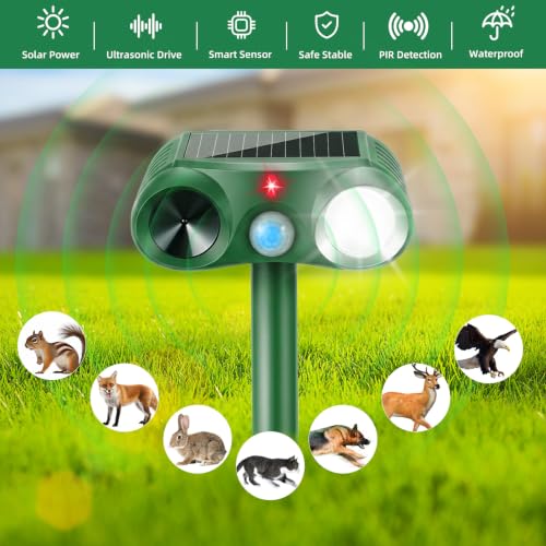 2 Pack Solar Ultrasonic Animal Repellent Deer Repellent Devices for Yard