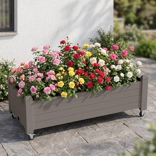 Fancyango Raised Garden Bed with Wheels 13.3" Hx2 -Gray - color: Gray, size: 13.3"Hx2