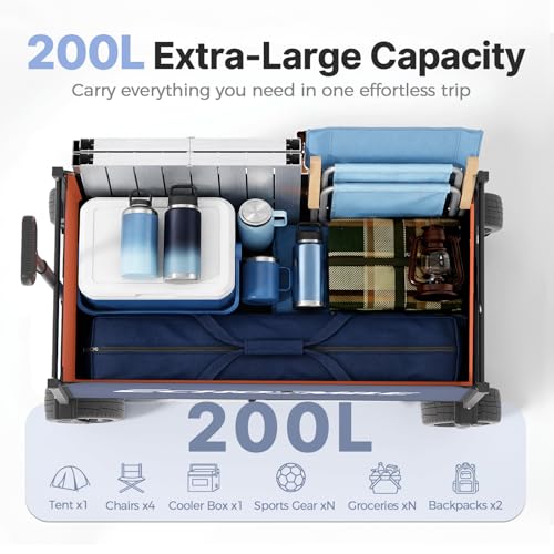 EchoSmile Collapsible Wagon Cart, Heavy Duty 400lbs Capacity, Blue - color: Blue&orange