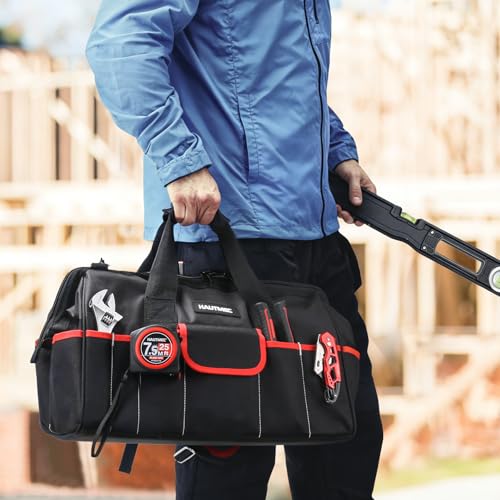 HAUTMEC 3-Piece Large Tool Bag Set (12” / 18” / 24”), Heavy-Duty 1680D Wide Mouth Tool Bag with Metal Frame, Foldable Tool Tote Bag with Non-Slip Base, Double Zippers & Padded Shoulder Strap – HT0297 - style: 3-Piece Set | 12"/18"/24"