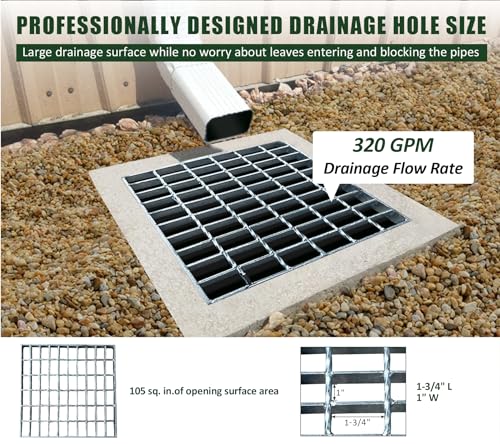 2 Pack 12in B125 Galvanized Steel Drain Grate(11.6x12 in) - color: Silver-2 Pack, size: 12x12 inch
