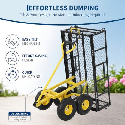 Steel Garden Dump Cart, 900LBS Garden Wagon with Removable Sides - color: Black