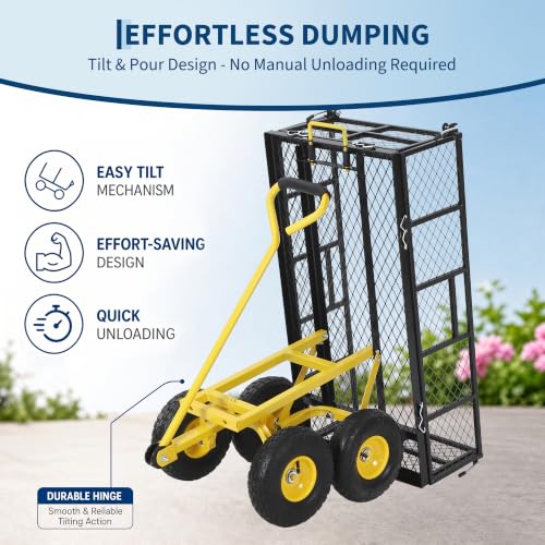 Steel Garden Dump Cart, 900LBS Garden Wagon with Removable Sides - color: Black