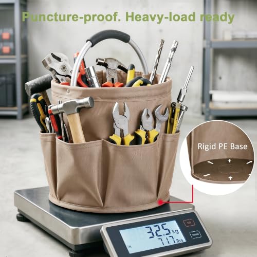 Cleaning Supply Caddy, 17L Foldable Cleaning Caddy with Handle and 6 Pockets, 600D Oxford Fabric Portable Shower Caddy, Bucket Bag for Cleaning Products, Camping, Khaki - color: Khaki