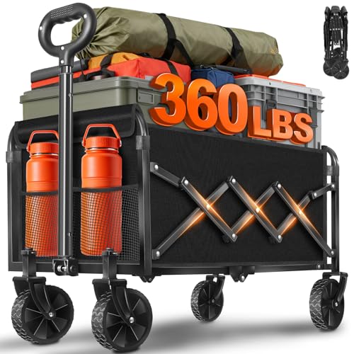 Wagons Carts Foldable - Portable Folding Collapsible Wagons with Wheels - Heavy Duty Utility Carts for Groceries, Shopping, Camping, Sports, Garden，Beach - Black - color: Black-360lb