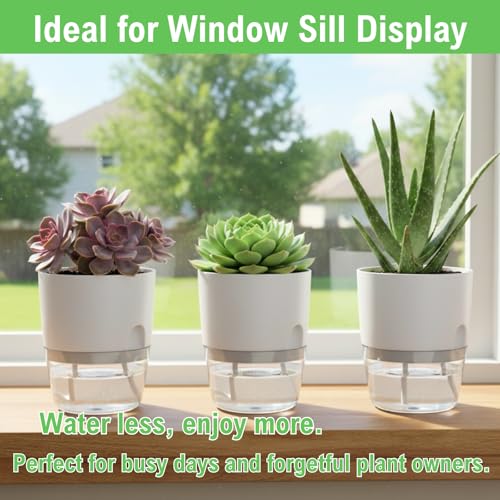 3.2 Inch Self Watering Planters 3 Pack Plastic Wicking Pots White - color: 3.2''-3pack-white