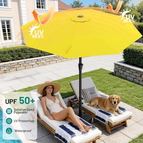 AreShark 9FT Outdoor Patio Umbrella with Tilt and Crank, Yellow - color: Yellow, size: 9ft