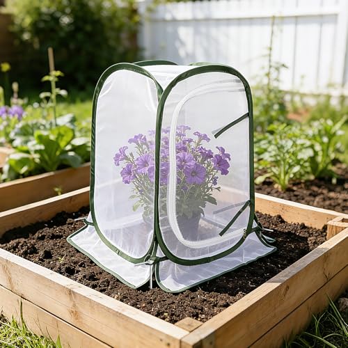 Augshy Pop Up Plant Covers, 3 Pack Mesh Net Protectors Cage with Stakes