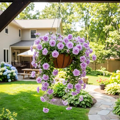HOSY 2-Pack 12-in Hanging Metal Planter Baskets with Coconut Fibre Liner - color: Stripes - Black