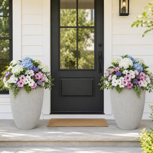 19" Mediterranean Resin Large Outdoor Planters Pot for Plants Flowers - color: 19"h-beige Fluted