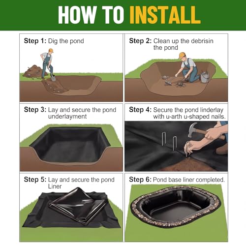 Fanfanwin 20 x 25 ft Pond Liner Underlayment with 10 U-pins, 6oz, Black - color: Black, size: 20X25 Feet, style: Square