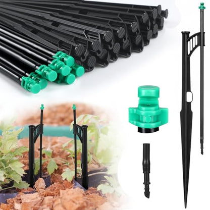 25 Pcs 12.8 Inch Drip Irrigation Stakes with 180 Degree Sprayer Emitters and Sprinkler Extension Riser 1/4 Inch Drip Line Sprinkler Support Stakes for Garden Watering System,Green