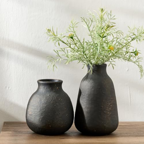 Ceramic Vase Set of 2 for Home Decor, 6.1"+8.23" Handcrafted Black Bronze Rustic Terracotta Vases, Vintage Farmhouse Decor, Minimalist Decorative Vases for Table Centerpiece Fireplace Nightstand - color: Black Bronze- 2pcs