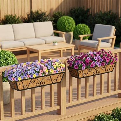 HFHOME 24 Inch Railing Planter Box with Coco Liners for Porch, Fence, Patio, Balcony Hanging Flower Railing Baskets with Adjustable Brackets for Outdoor Garden - 2 Packs - size: 24"-2P Butterfly